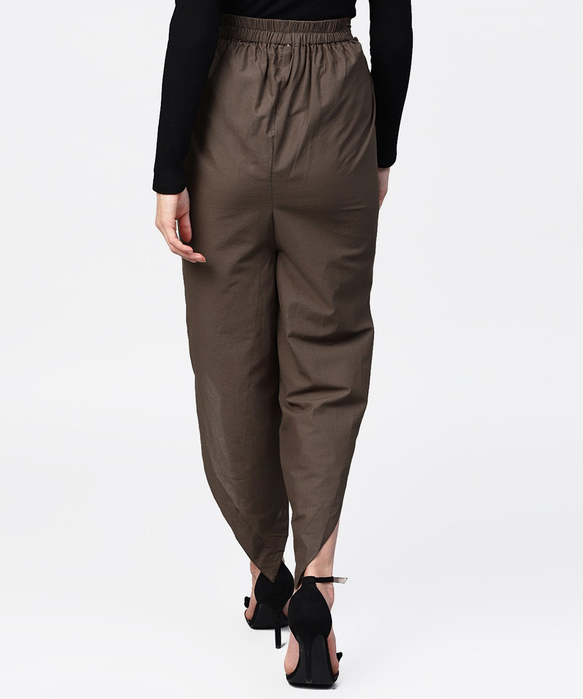 Women's Solid Black Ankle Length Cotton Tulip Pant