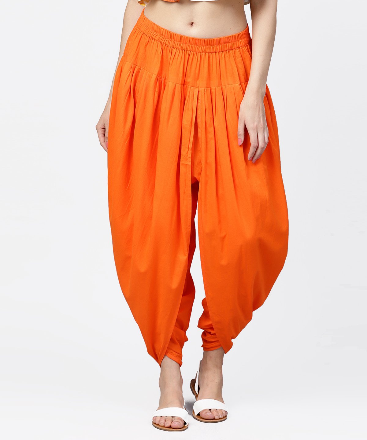 Women's Solid Orange Ankle Length Cotton Dhoti Pant