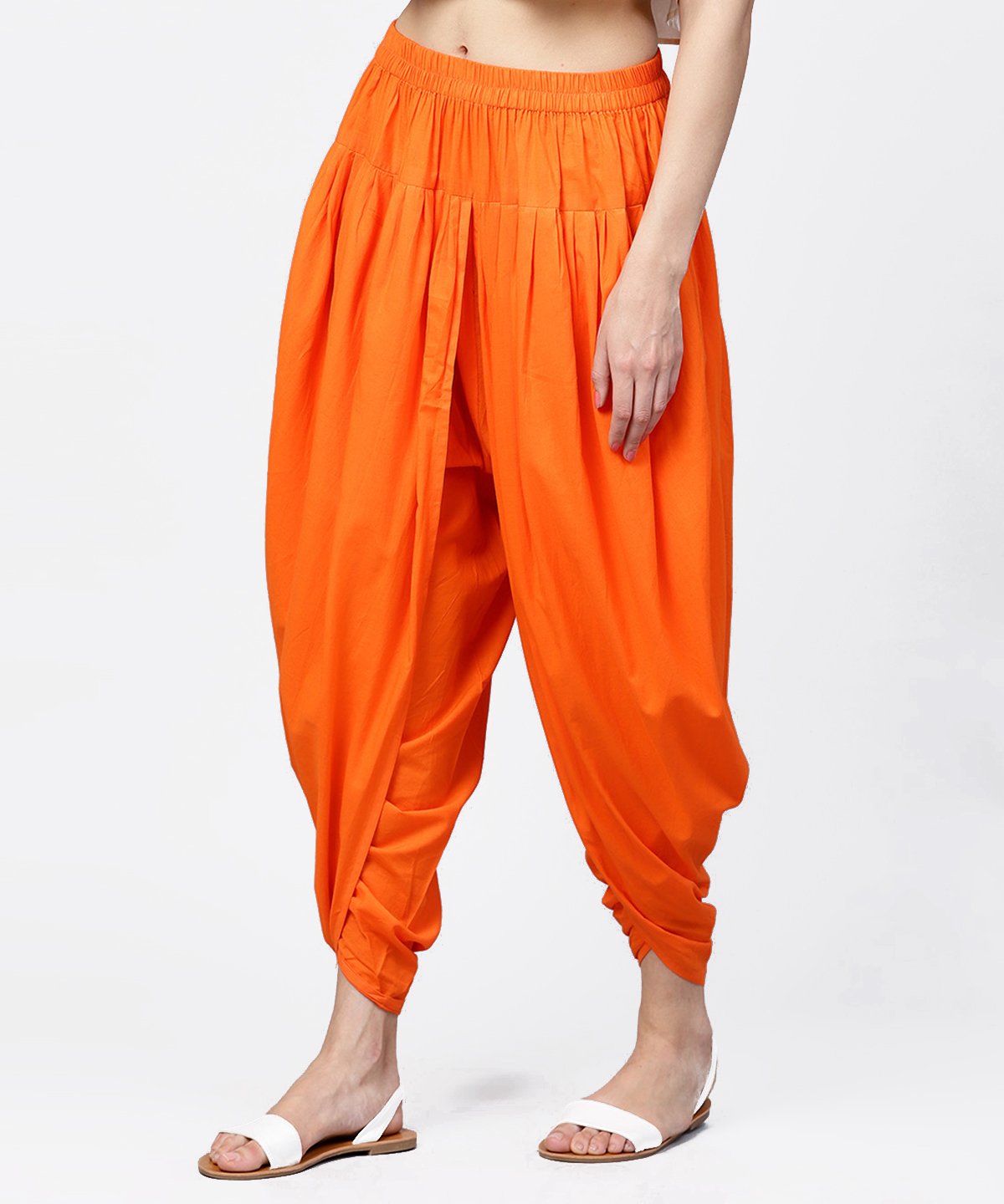 Women's Solid Orange Ankle Length Cotton Dhoti Pant