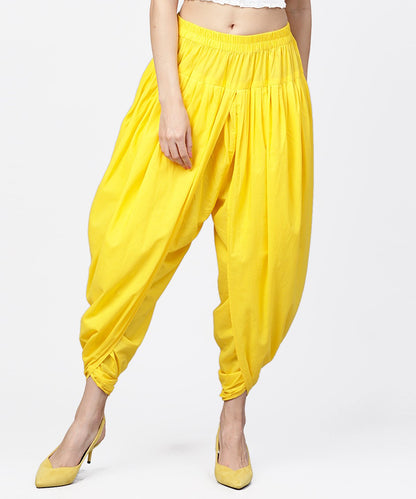 Women's Solid Yellow Ankle Length Cotton Dhoti Pant