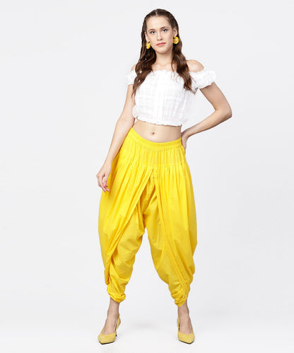Women's Solid Yellow Ankle Length Cotton Dhoti Pant