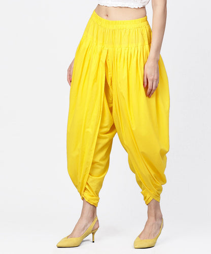 Women's Solid Yellow Ankle Length Cotton Dhoti Pant