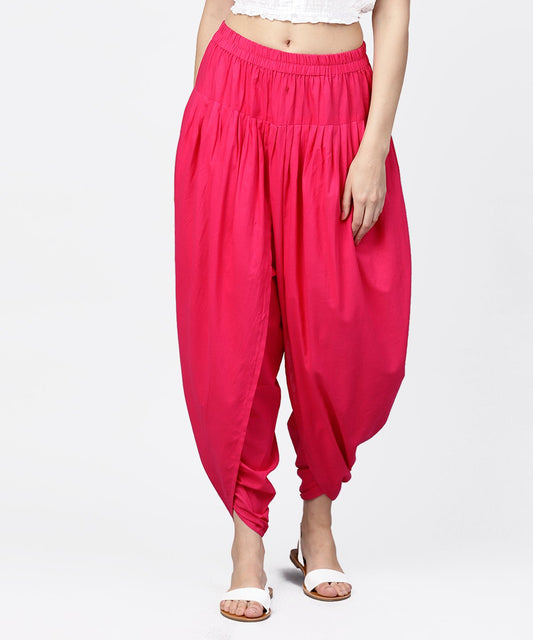 Women's Solid Rani Pink Ankle Length Cotton Dhoti Pant