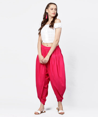 Women's Solid Rani Pink Ankle Length Cotton Dhoti Pant
