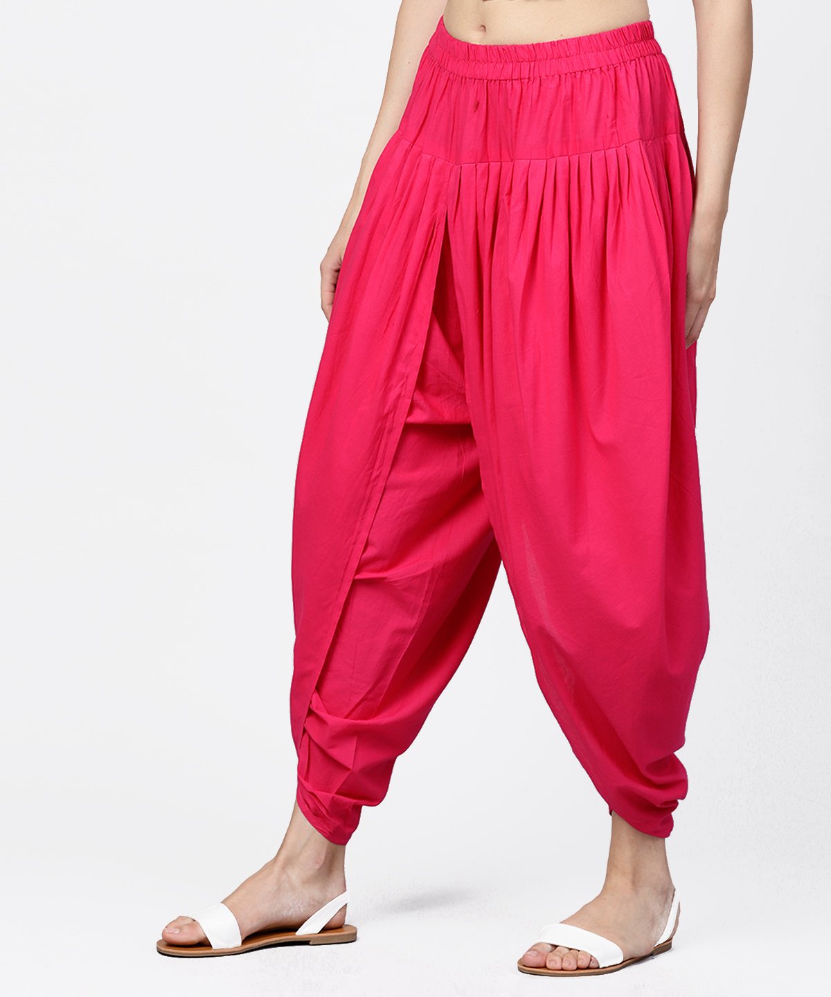 Women's Solid Rani Pink Ankle Length Cotton Dhoti Pant