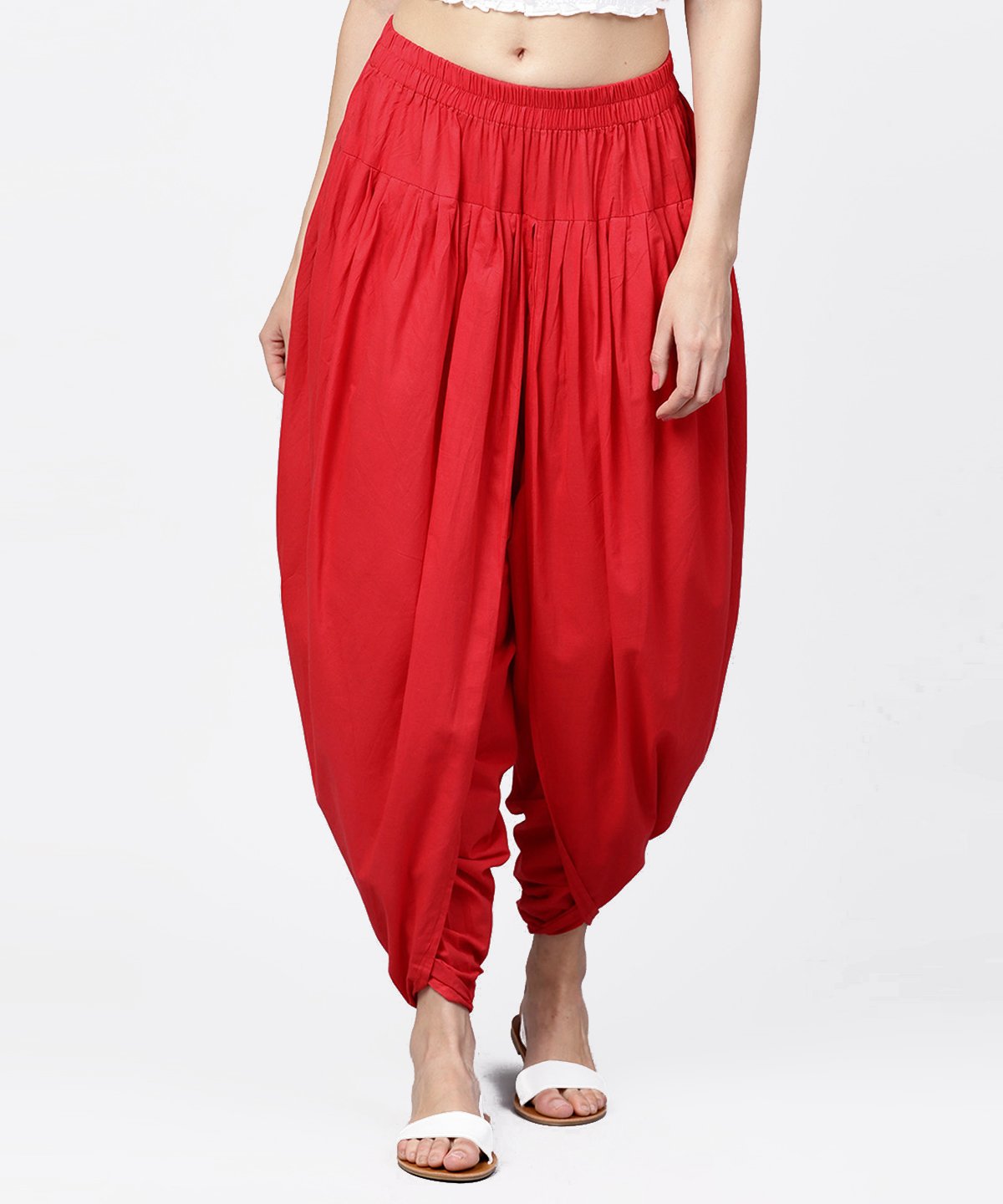 Women's Solid Crimson Red Ankle Length Cotton Dhoti Pant