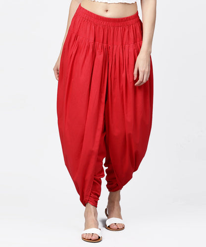 Women's Solid Crimson Red Ankle Length Cotton Dhoti Pant