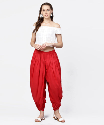 Women's Solid Crimson Red Ankle Length Cotton Dhoti Pant