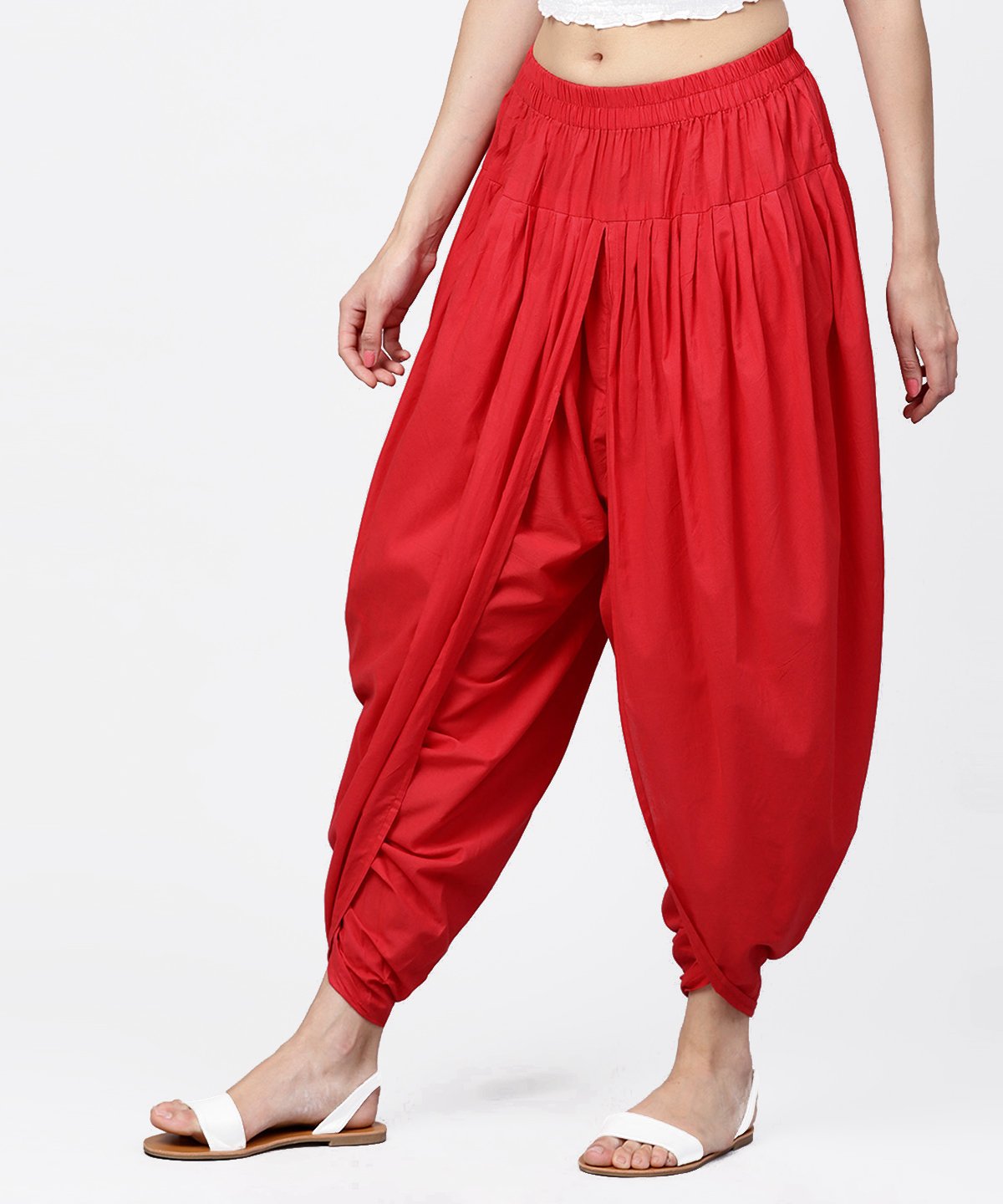 Women's Solid Crimson Red Ankle Length Cotton Dhoti Pant