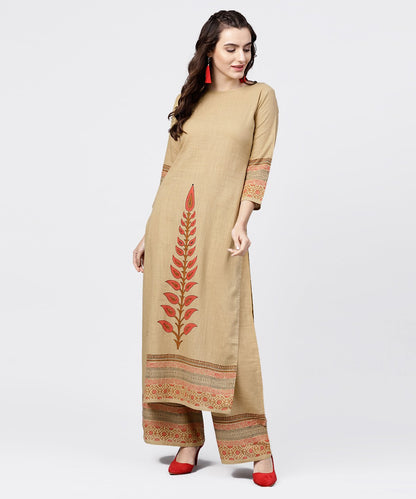 Women's Mustard Yellow 3//4Th Sleeve Hand Block Printed Kurta With Hand Block Printed Palazzo Set