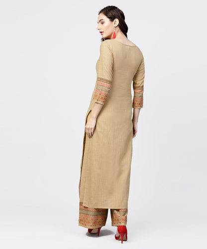 Women's Mustard Yellow 3//4Th Sleeve Hand Block Printed Kurta With Hand Block Printed Palazzo Set