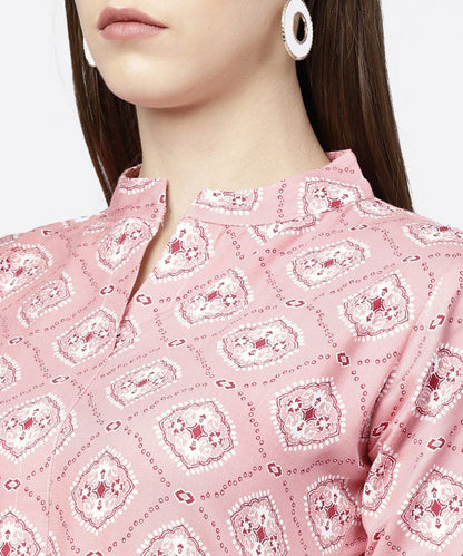 Women's Peach Printed Half Sleeve Short Anarkali Kurta