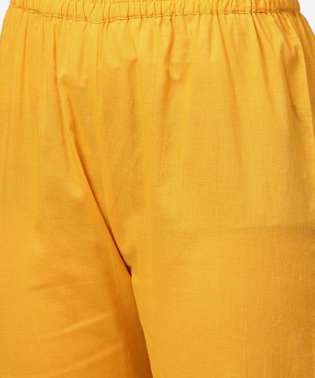 Women's Yellow Printed Half Slevee Cotton A-Line Kurta With Dori Work With Ankle Length Pant