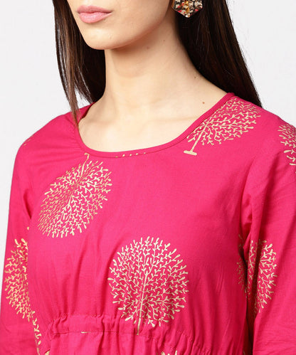 Women's Red 3/4Th Sleeve Cotton Maxi Dress With Elastic At West & Latkan