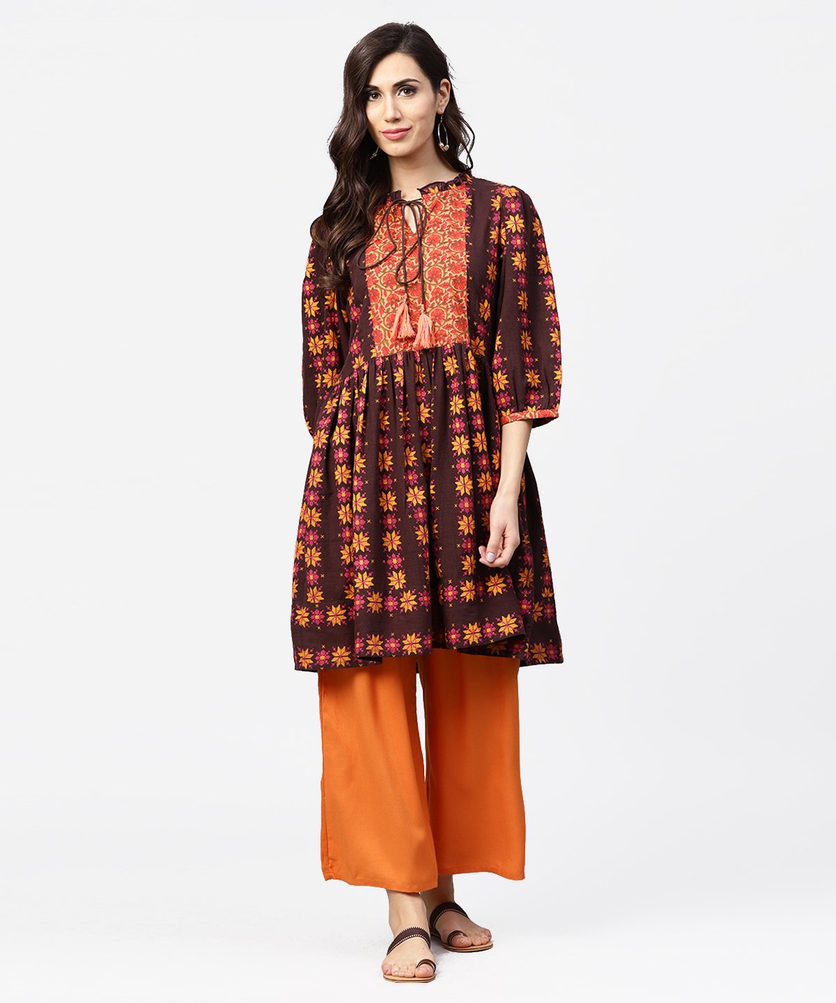 Women's Printed 3/4Th Sleeve Cotton A-Line Tunic