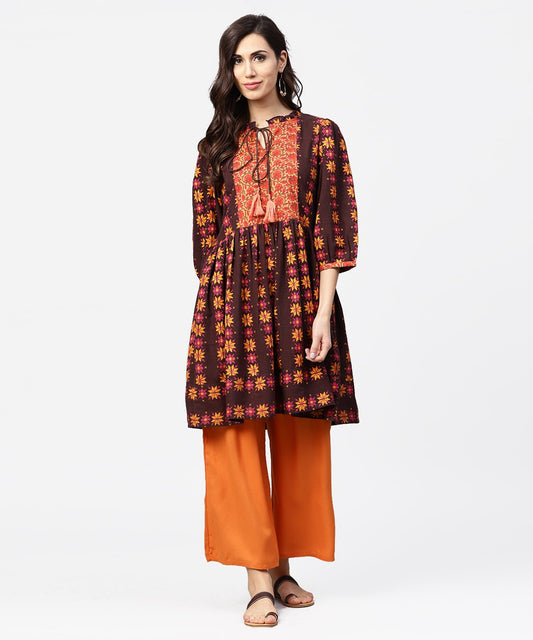 Women's Printed 3/4Th Sleeve Cotton A-Line Tunic