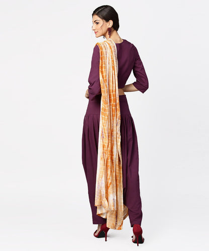 Women's Pink Printed Palazzo Saree With 3/4Th Sleeve Round Neck Blouse
