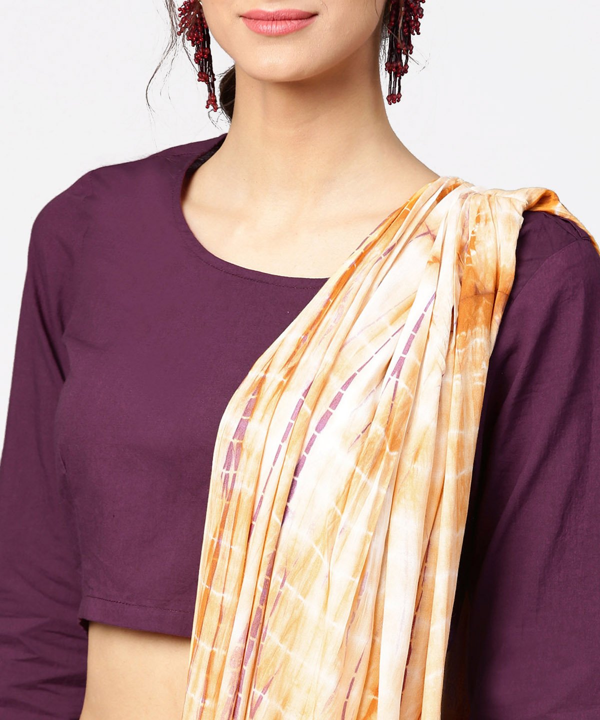Women's Pink Printed Palazzo Saree With 3/4Th Sleeve Round Neck Blouse