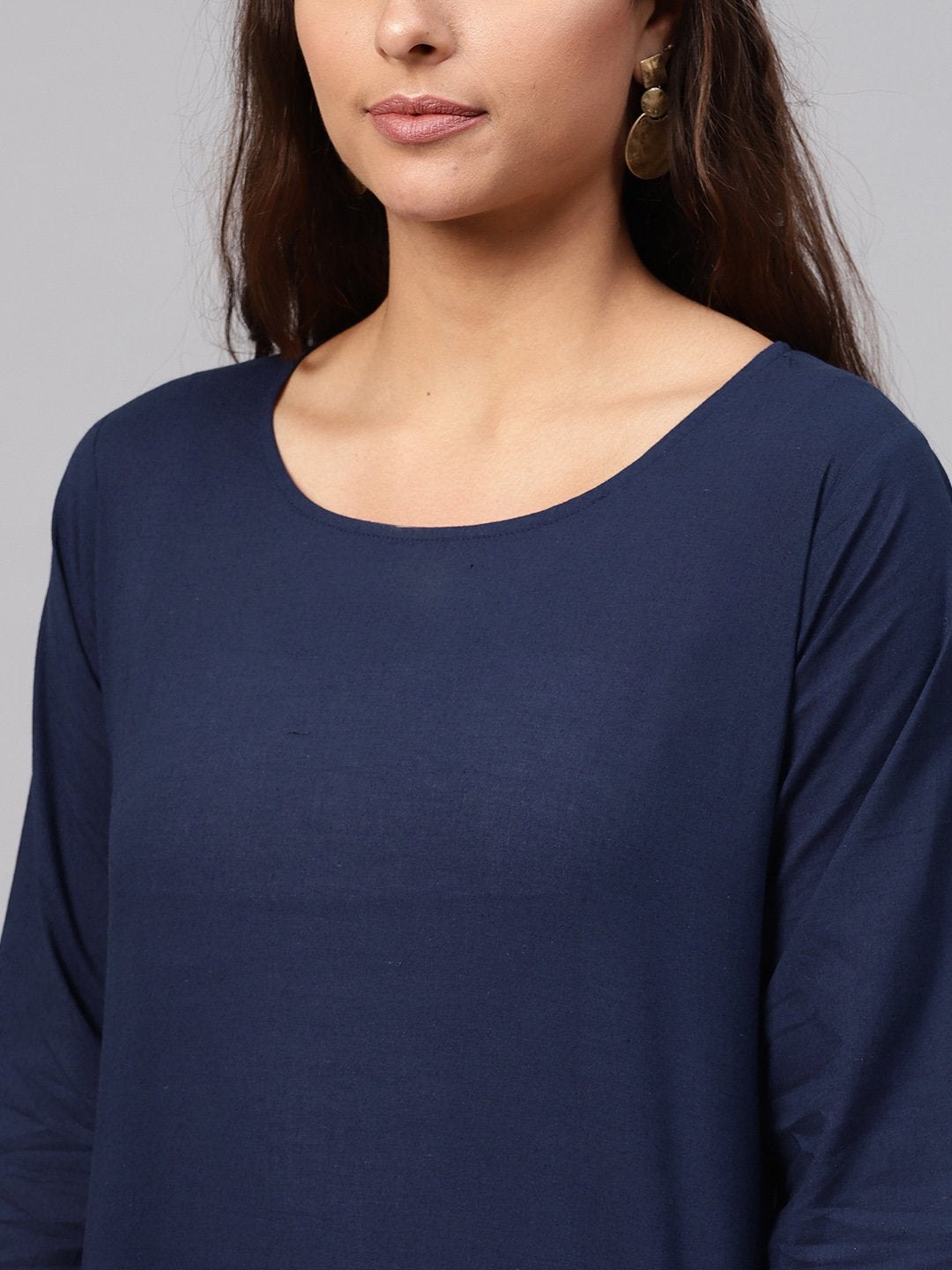 Women's Solid Navy Blue Kurta Set With Pants & printed Dupatta