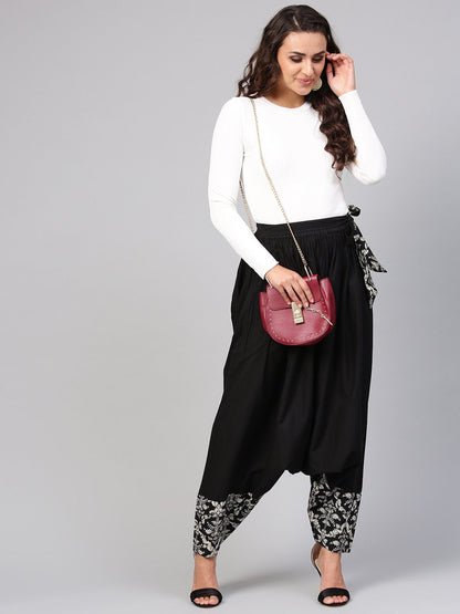 Women's Solid Black Detailed With Print Harem