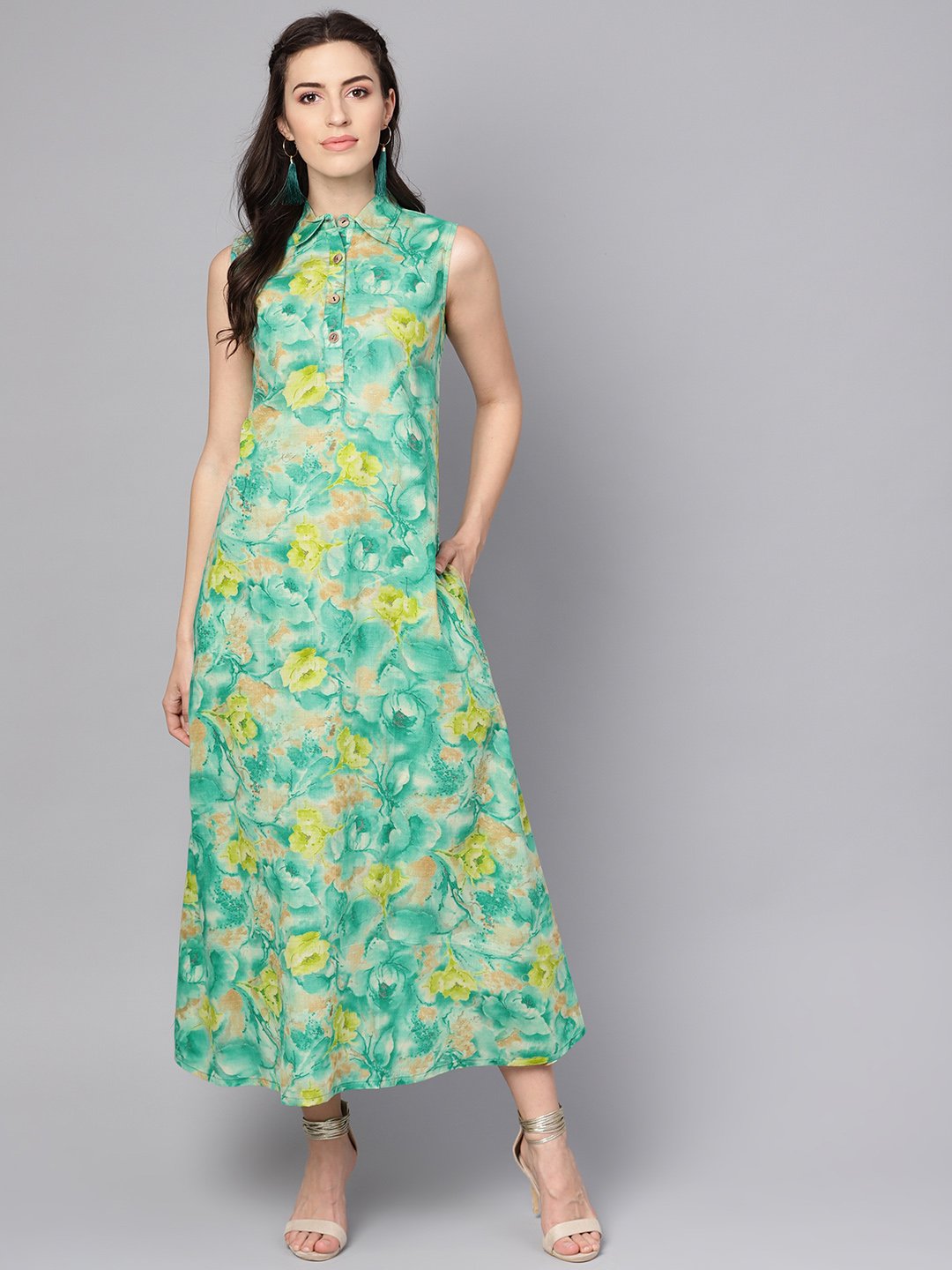 Women's Multi Colored A-Line Dress With Shirt Collar