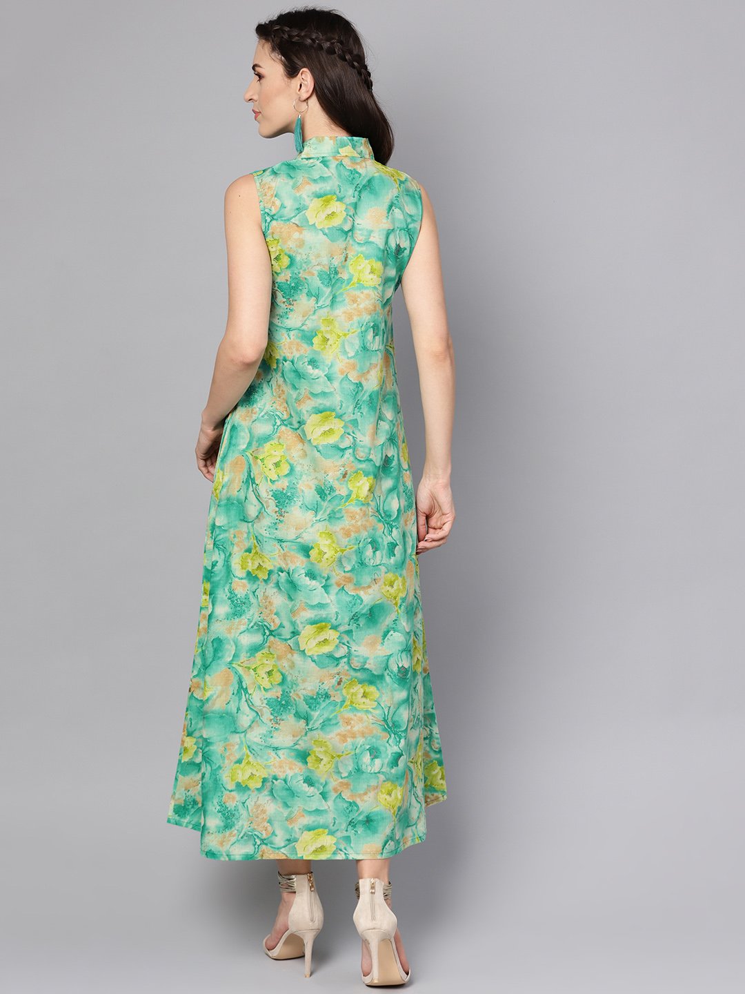 Women's Multi Colored A-Line Dress With Shirt Collar
