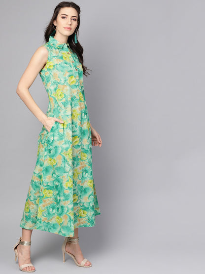Women's Multi Colored A-Line Dress With Shirt Collar