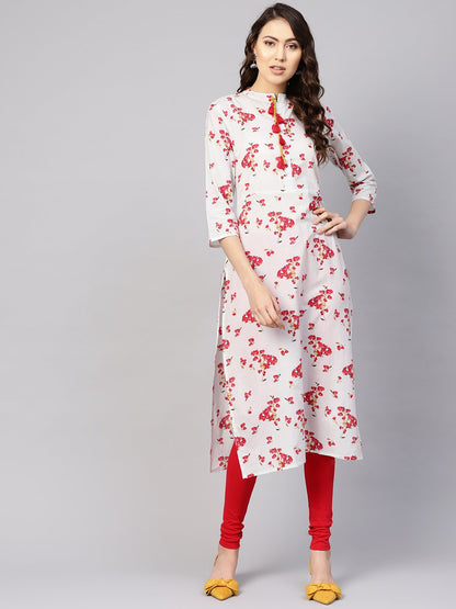 Women's Grey & Pink Printed Straight Kurta