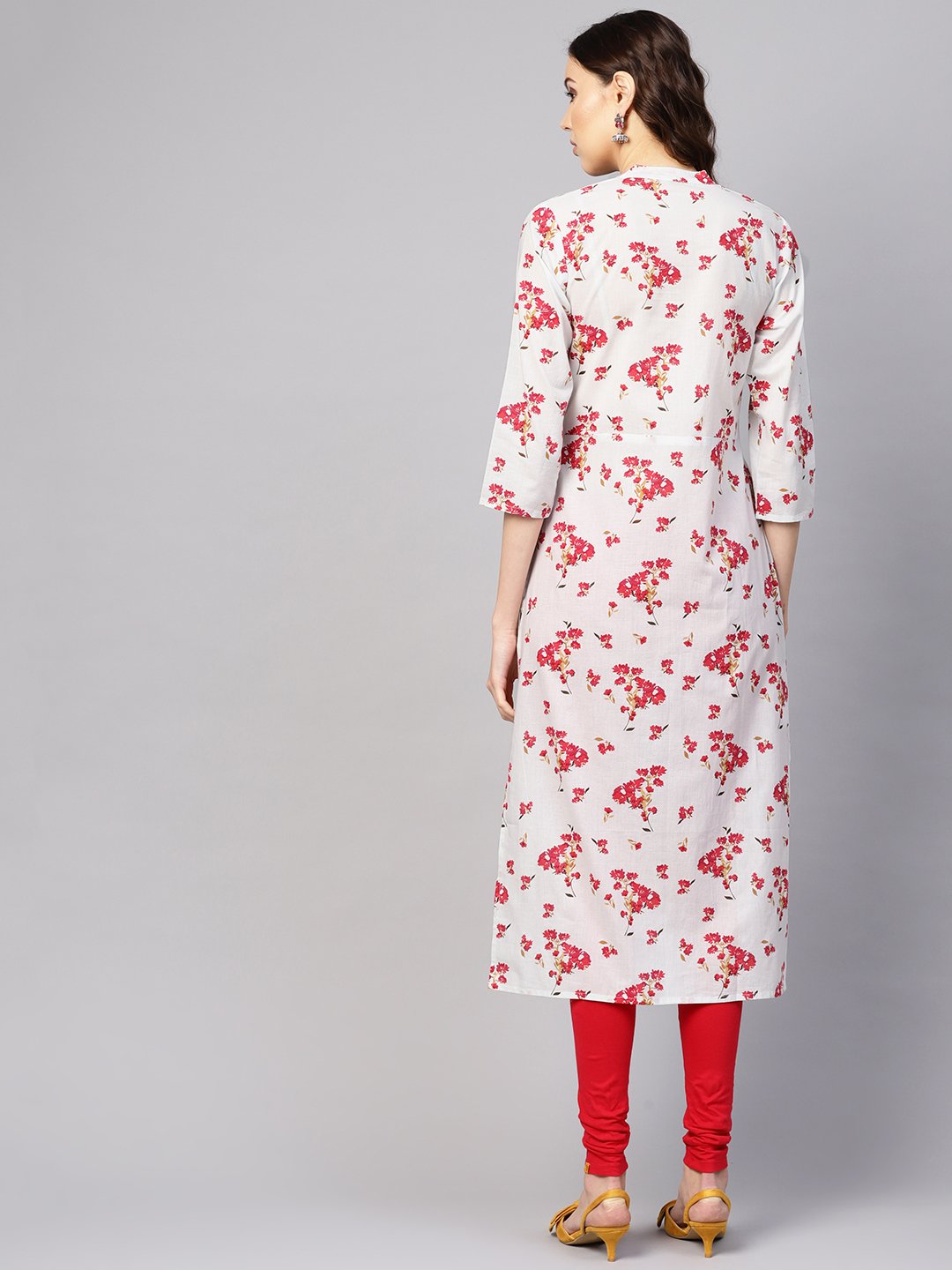 Women's Grey & Pink Printed Straight Kurta