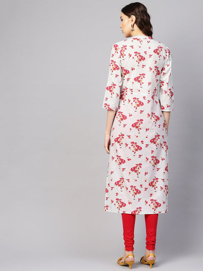 Women's Grey & Pink Printed Straight Kurta