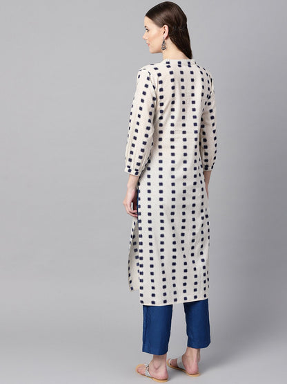 Women's Beige Geometric Printed Cotton Straight Kurta