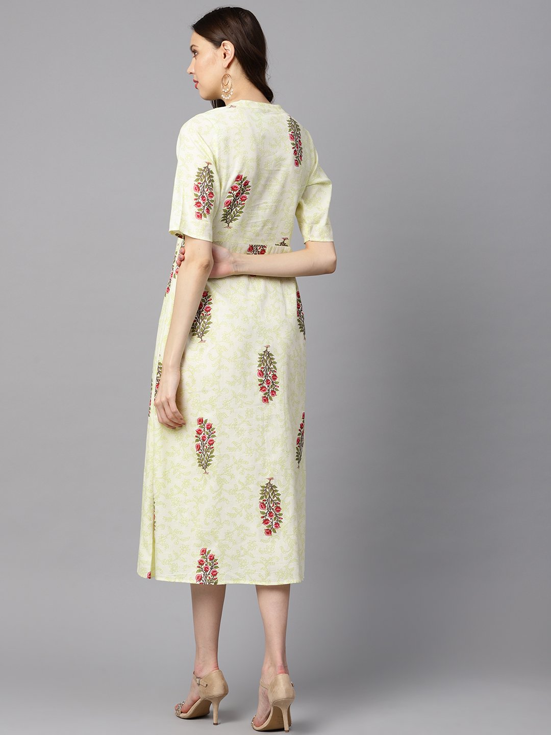 Women's Floral Printed Dress With Side Pleats