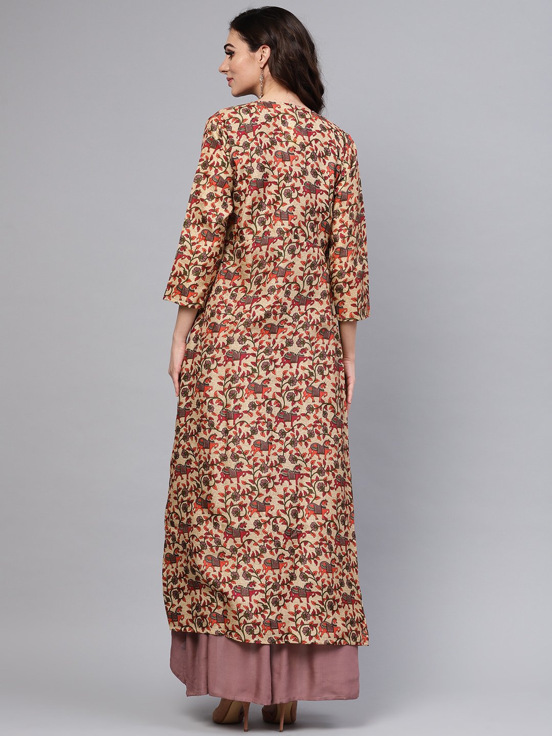 Women's Purple Crop Top Set With Partially Elasticated Skirt & Long Printed Jacket