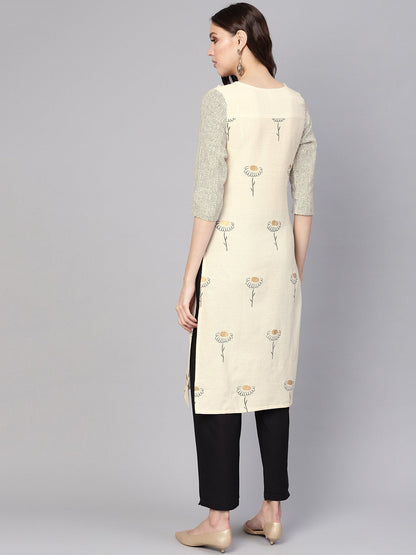 Women's Off-White & Black Printed Kurta With Trousers