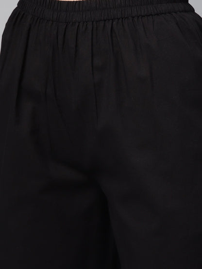 Women's Solid Black Kurta Set with Pants & Bhagalpuri Multi Colored Dupatta
