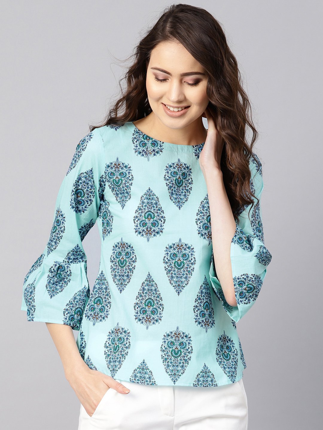 Women's Blue Printed Regular Top
