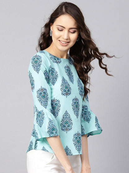 Women's Blue Printed Regular Top