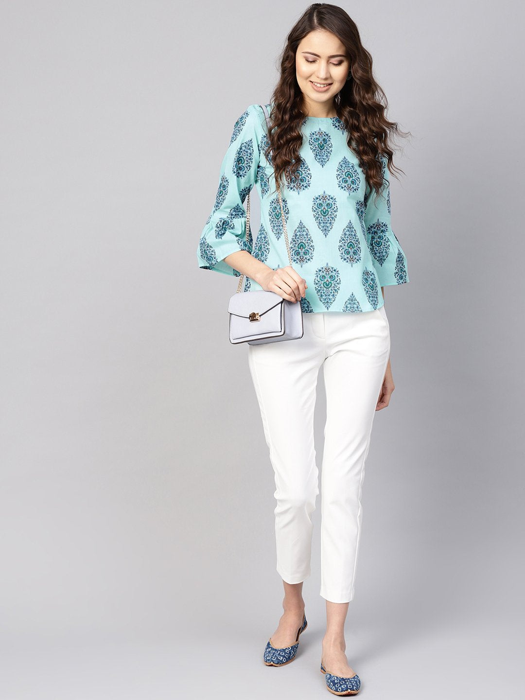 Women's Blue Printed Regular Top