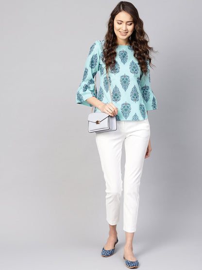 Women's Blue Printed Regular Top