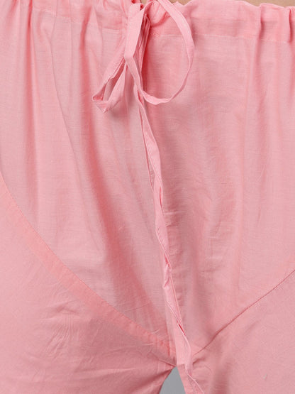 Women's Pastel Green And Pink Embroidered Boat Neck With V-Slit 3/4Th Sleeves  Kurta With Pink Churidar