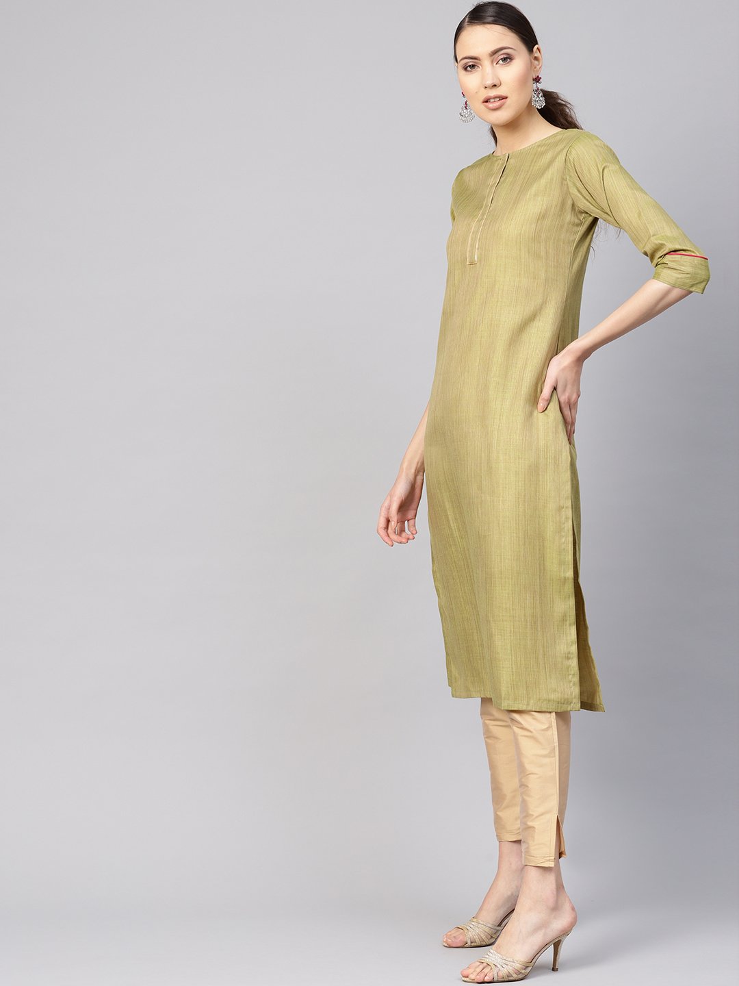 Women's Green & Beige Solid Kurta With Trousers & Dupatta