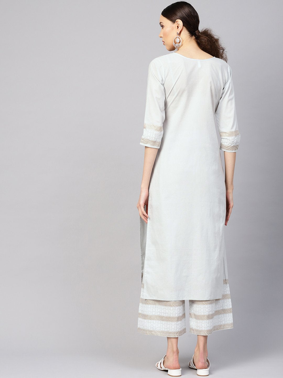 Women's Grey & Golden Block Print Kurta With Palazzos
