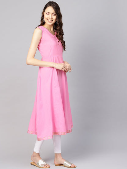 Women's Pink Solid A-Line Kurta