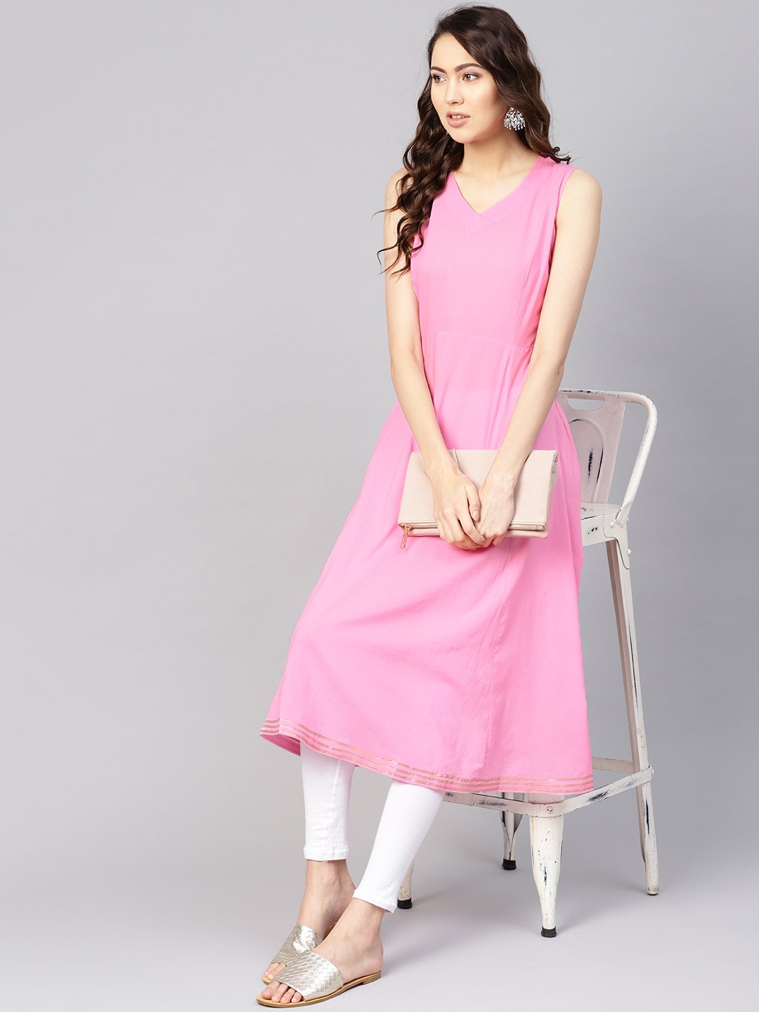 Women's Pink Solid A-Line Kurta