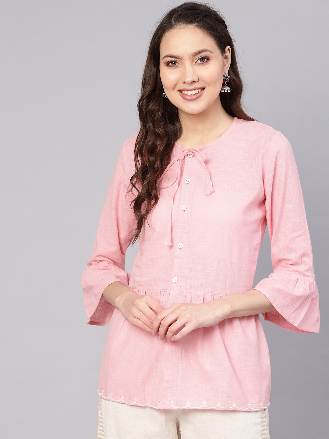 Women's Pink Solid A-Line Tunic