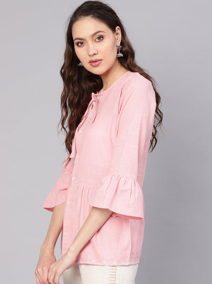 Women's Pink Solid A-Line Tunic