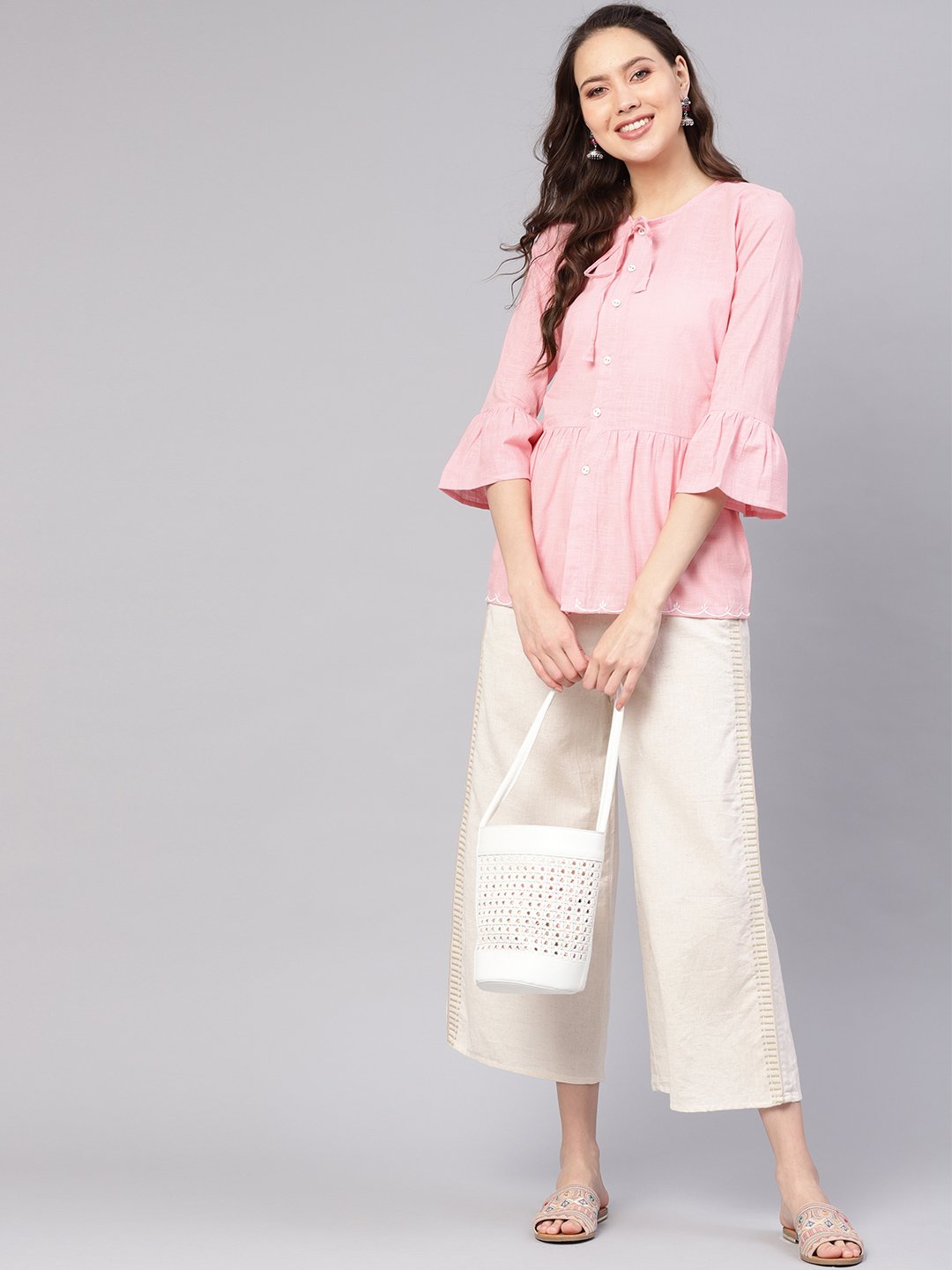 Women's Pink Solid A-Line Tunic