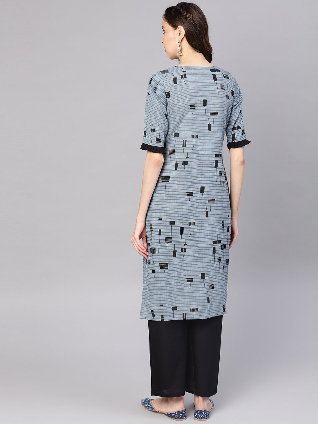 Women's Grey & Black Printed Kurta With Palazzos