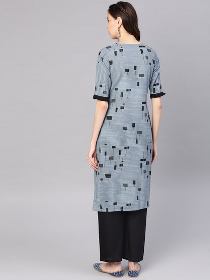 Women's Grey & Black Printed Kurta With Palazzos