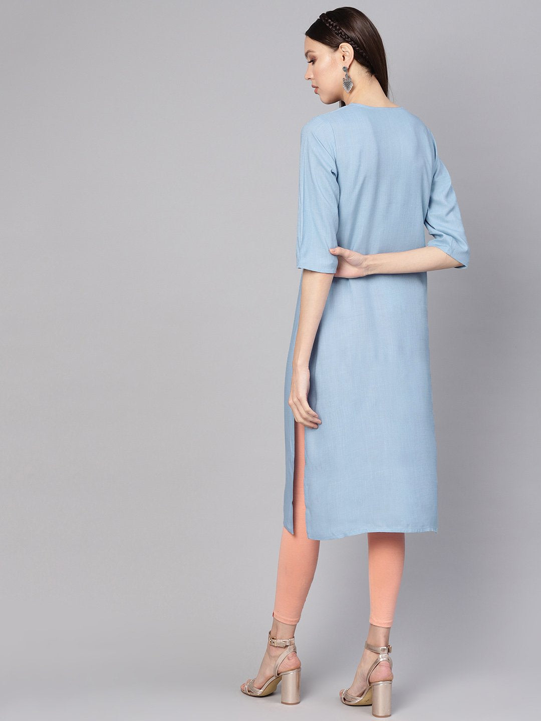 Women's Blue Embroidered Detail Straight Kurta